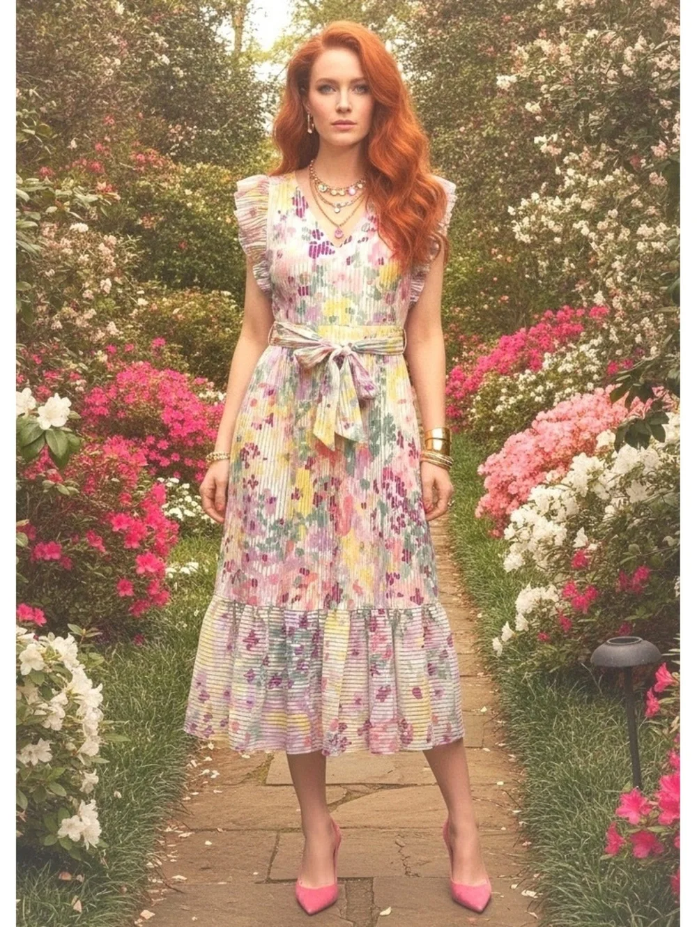 NEW Kate Spade Painted Petals Ruffle Accents Dress, Size 2
